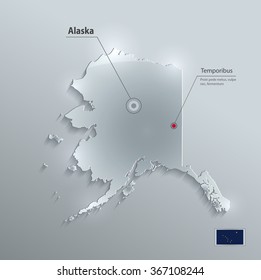 Alaska map flag glass card paper 3D vector