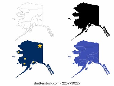 Alaska map flag set isolated on white background