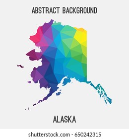 Alaska map in geometric polygonal,mosaic style in rainbow colors.Abstract tessellation,modern design background,low poly. Vector illustration.