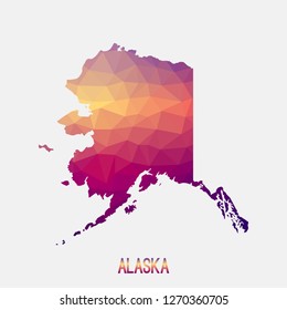 Alaska map in geometric polygonal,mosaic style.Abstract tessellation,modern design background,low poly. Geometric cover, mockup. Vector illustration.