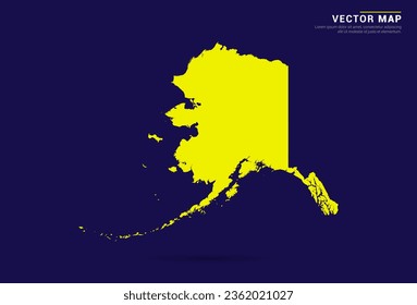 Alaska map - High Detailed. Yellow color on dark background. Abstract design vector.