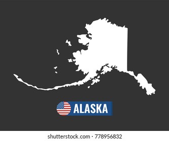 Alaska map isolated on black background silhouette. Alaska USA state. American flag. Vector illustration.