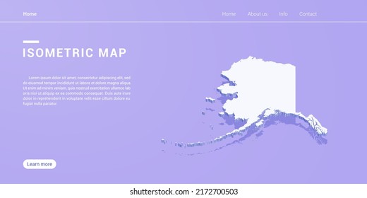 Alaska map of isometric purple vector illustration. Web banner layout template.