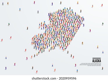 Alaska Map. Large group of people form to create a shape of Alaska Map. vector illustration.