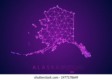 Alaska Map mash line and point scales on purple technology background. Wire Frame 3D mesh polygonal network line, design sphere, dot and structure -  Vector illustration eps 10