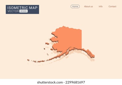 Alaska map orange with isometric vector.