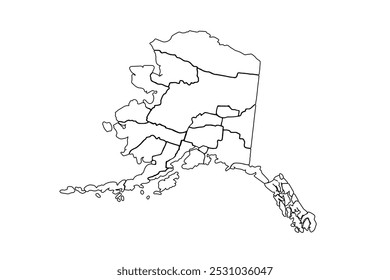 Esquema de mapa de Alaska, ilustración de doodle lineal. aislado en el fondo blanco para diseños de Sitio web, fondo, educación, preciso, personalizable, viaje por todo el mundo, fondo de silueta de mapa, geografía terrestre.