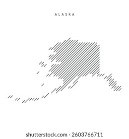 Alaska map from pattern of black slanted parallel lines. Flat vector illustration isolated on white