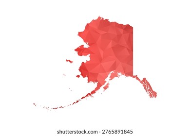 Alaska Map - Polygon Style Vector Illustration in Red Gradient, Low Poly Geometric Design, Isolated on White Background, Perfect for Infographics, Reports, and Educational Materials.