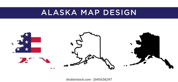 Mapa de Alaska con bandera americana y nombre de estado Colección de Vector del Estado del Norte de Estados Unidos