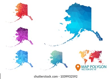 Alaska Map - Set of geometric rumpled triangular low poly style gradient graphic background , Map world polygonal design for your . Vector illustration eps 10.