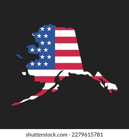Alaska. Map of the state and American flag. Vector Illustration.