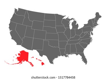 Alaska map, state of USA. Solid silhouette map of country area. Simple flat vector illustration