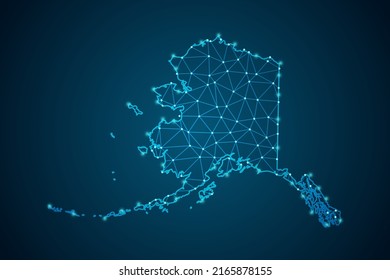 Alaska Map - USA Map mash line and point scales on blue technology background. Wire Frame 3D mesh polygonal network line, design sphere, dot and structure -  Vector illustration eps 10