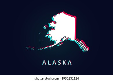 Alaska Map - USA, United States of America map, World map vector template with Unique Design Abstract Digital Glitch and 3d  including blue, red and white color isolated on dark background