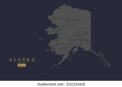 Alaska Map - USA, United states of America Map vector template with High detailed including grey and black outline color isolated on black background - Vector illustration eps 10