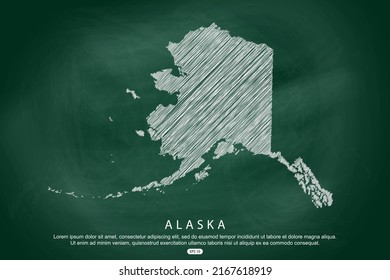 Alaska Map - USA, United States of America Map vector template with white outline graphic sketch and old school style  isolated on Green Chalkboard background - Vector illustration eps 10