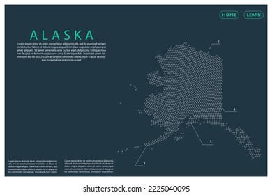 Alaska Map - USA, United States of America Map vector template with Grey dots, grid, grunge, halftone style isolated on green background for infographic, design - Vector illustration eps 10