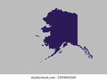 Mapa vectorial de Alaska, color púrpura azul aislado en fondo gris.