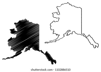 Alaska map vector illustration, scribble sketch Alaska map