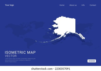 Alaska map white on dark blue background 3d isometric vector illustration.