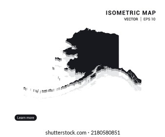 Alaska map white on pink background with 3d isometric vector illustration
