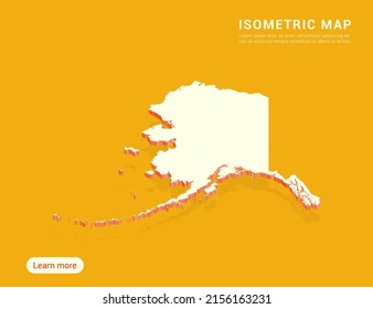 Alaska map white on yellow background with 3d isometric vector illustration.