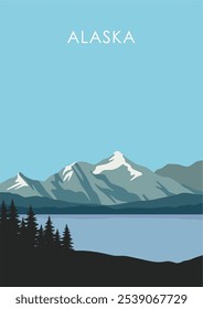 Cartel minimalista de Alaska, decoración de arte de pared, ilustración de montaña de hielo 