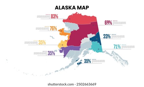 Alaska Modern Map Percentage Infographic Template, Detailed infographic map of Alaska