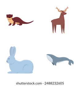 Alaska nature icons set cartoon vector. Antarctic and arctic animal. Environment, wildlife