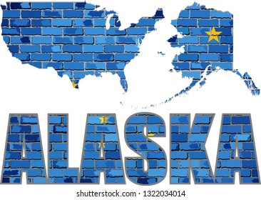 Alaska on a brick wall - Illustration,
Font with the Alaska flag
