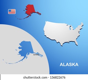 Alaska on USA map with map of the state