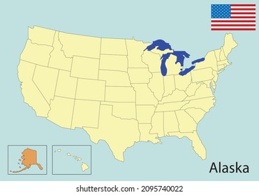 alaska on usa states colorful map, vector illustration 