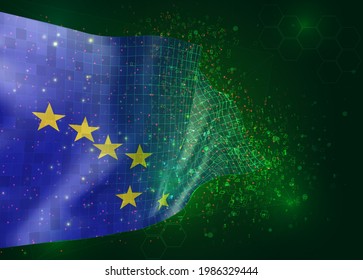 Alaska, on vector 3d flag on green background with polygons and data numbers