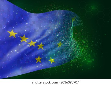 Alaska, on vector 3d flag on green background with polygons and data numbers