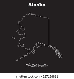 Alaska outline map, stroke. Name of state. Line style. Vector EPS8