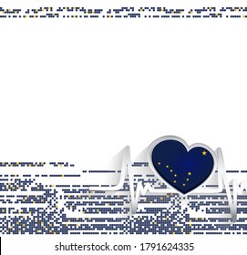 Alaska Patriotic Background. Alaska flag heart shaped and heartbeat line. Vector illustration.