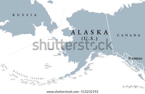 Alaska Political Map Capital Juneau Us Stock Vector Royalty Free