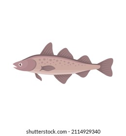 Alaska-Pollock-Fischsymbol einzeln auf weißem Hintergrund. Farbige Meeresfrüchte. Cartoon-Flachstil. Vektorgrafik.