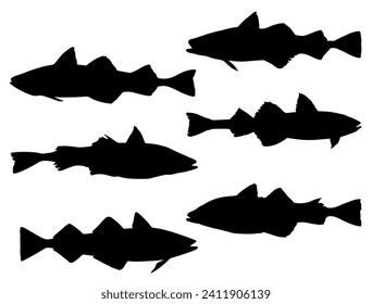 Alaska Pollock fish silhouette vector art white background
