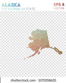 Alaska polygonal, mosaic style US state map. Resplendent low poly style, modern design for infographics or presentation.