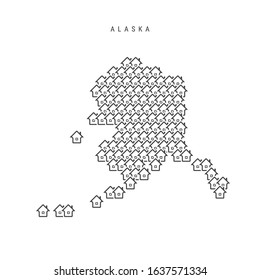 Alaska real estate property map. Icons of houses in the shape of a map of Alaska. Creative concept for a real estate agency. Vector illustration.