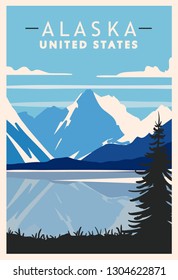 Alaska retro poster. USA travel illustration. United States of America greeting card. vector illustration.