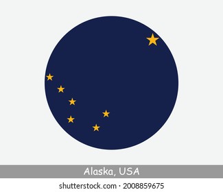 Alaska Round Circle Flag. AK USA State Circular Button Banner Icon. Alaska United States of America State Flag. EPS Vector