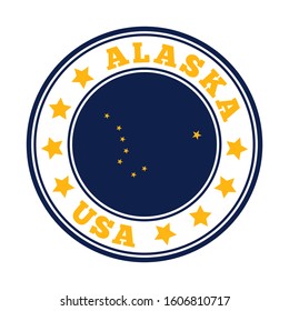 Alaska sign. Round us state logo with flag of Alaska. Vector illustration.