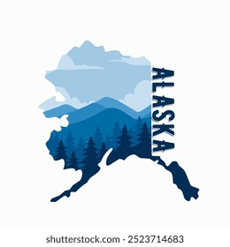  Alaska Silhouette with Scenic Mountains and Forest Illustration