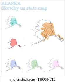 Alaska sketchy US state. Emotional hand-drawn illustration. Graceful childish style icon.