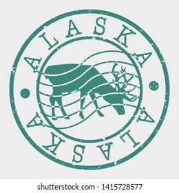 Alaska Stamp. Deer Silhouette Seal. Round Design. Vector Icon. Design Retro Insignia.