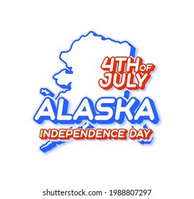 alaska state 4th of july independence day with map and USA national color 3D shape of US state Vector Illustration
