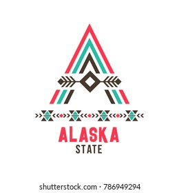 Alaska state ethnic logo. North America social, specific racial and cultural group design, unique A letter character and spirit of a northern Eskimo community. Vector illustration